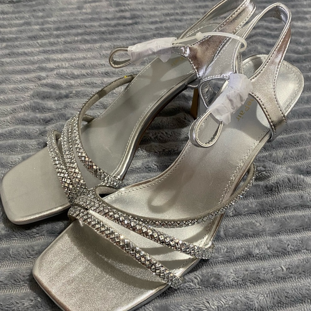 Elegant Silver Strappy Women's Heels